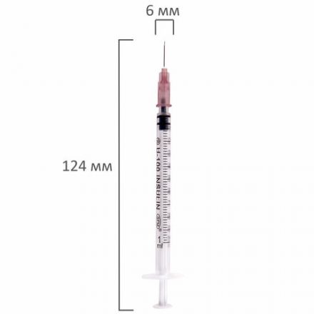 Шприц инсулиновый SFM, 1 мл, КОМПЛЕКТ 100 шт., в коробке, U-100 игла 0,45х12 мм - 26G, 534208 Шприц инсулиновый SFM, 1 мл, КОМПЛЕКТ 100 шт., в коробке, U-100 игла 0,45х12 мм - 26G, 534208