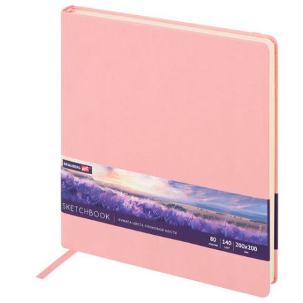 Скетчбук, слоновая кость 140 г/м2 200х200 мм, 80 л., КОЖЗАМ, резинка, BRAUBERG ART CLASSIC, пастель розовый, 116880