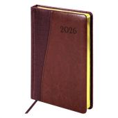 Ежедневник датированный 2026, А5, 138x213 мм, BRAUBERG "Cayman", под кожу, бордовый/коричневый, 117044
