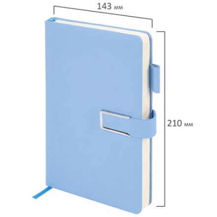 Ежедневник недатированный, А5, 143х210 мм, BRAUBERG "Dainty", под кожу, магнитная застежка, 160 л., голубой, 117144