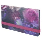 Еженедельник датированный 2026 с резинкой 171х93 мм, BRAUBERG, твердый, УФ-ЛАК, 64 л., "Цветы", 117348