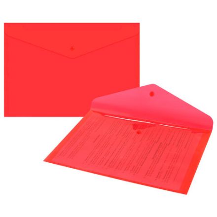 Папка-конверт с кнопкой прозрачная А4, BRAUBERG "UNIVERSAL", до 100 листов, красная, 0,15 мм, 273073