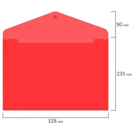 Папка-конверт с кнопкой прозрачная А4, BRAUBERG "UNIVERSAL", до 100 листов, красная, 0,15 мм, 273073