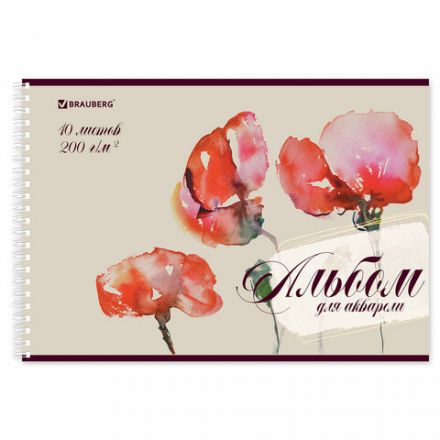 Альбом для акварели А4 40 л., бумага 200 г/м2, гребень, обложка картон, BRAUBERG, Ассорти 2 вида, 106713
