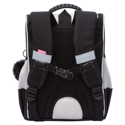 Ранец GRIZZLY анатомическая спинка, с мешком для обуви, для девочек, "BLACKY", серый, 33х25х13 см, RAm-584-1/2