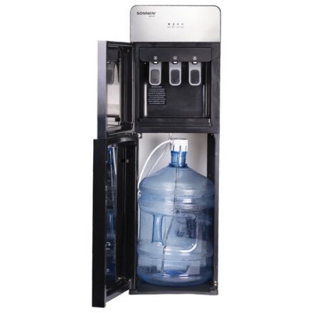 Кулер для воды SONNEN FSE-03G, напольный, нагрев/охлаждение электронное, НИЖНЯЯ ЗАГРУЗКА, 3 крана, зеркальный, 455753