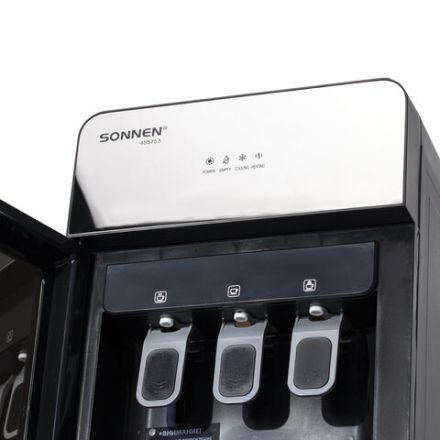 Кулер для воды SONNEN FSE-03G, напольный, нагрев/охлаждение электронное, НИЖНЯЯ ЗАГРУЗКА, 3 крана, зеркальный, 455753