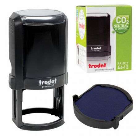 Оснастка для печатей оттиск D=42 мм синий, TRODAT 4642 PRINTY 4.0, корпус черный, крышка, подушка Оснастка для печатей оттиск D=42 мм синий, TRODAT 4642 PRINTY 4.0, корпус черный, крышка, подушка