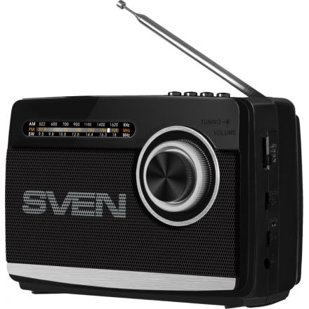 Радиоприемник Sven SRP-155, чёрный, BT/FM/AM/SW/USB/microSD, фонарь, аккум