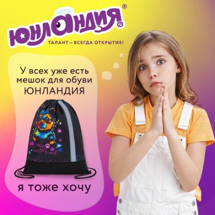 Мешок для обуви ЮНЛАНДИЯ, плотный, светоотражающая полоса, 46х36 см, "True friend", 272410