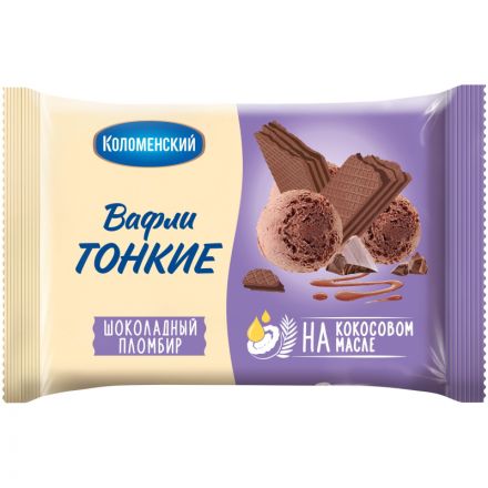 Вафли Коломенский тонкие, шоколадный пломбир, 100г Вафли Коломенский тонкие, шоколадный пломбир, 100г
