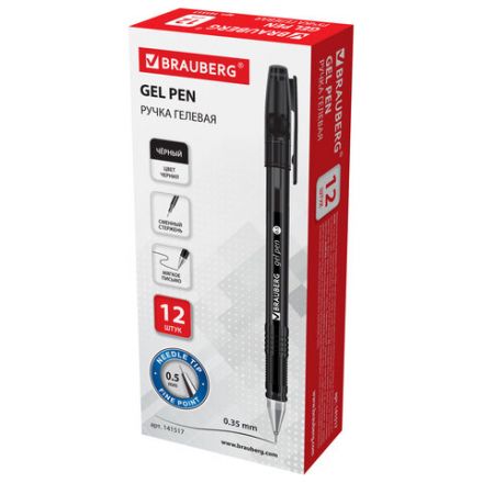 Ручка гелевая BRAUBERG "Gel Tone", ЧЕРНАЯ, корпус тонированный, игольчатый узел 0,5 мм, линия письма 0,35 мм, 141517