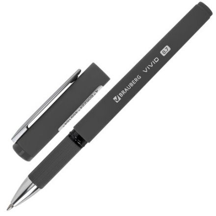 Ручка шариковая с грипом BRAUBERG "VIVID", СИНЯЯ, SOFT TOUCH покрытие, узел 0,7 мм, линия письма 0,35 мм, 144396