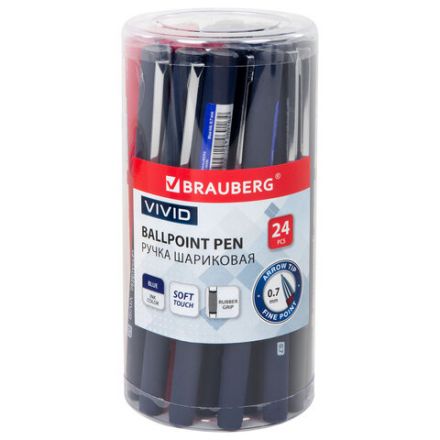 Ручка шариковая с грипом BRAUBERG "VIVID", СИНЯЯ, SOFT TOUCH покрытие, узел 0,7 мм, линия письма 0,35 мм, 144396