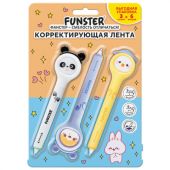 Корректирующая лента FUNSTER (ФАНСТЕР) "Милые зверята", 5 мм x 6 м, КОМПЛЕКТ из 3 шт., на блистере, 273984