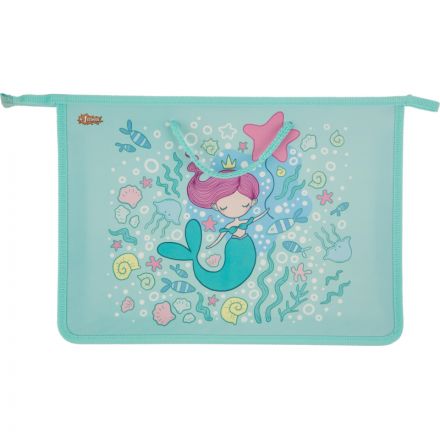 Папка для тетрадей №1School Русалка А4 на молн с ручкам,пластик, 45мм,ПТ-15
