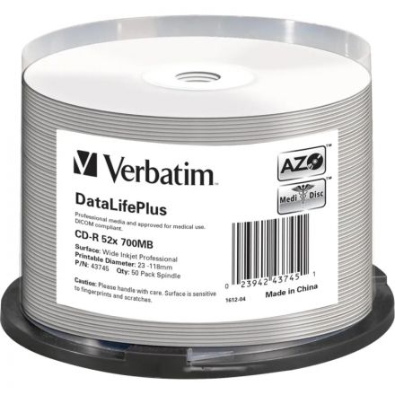 Носители информации CD-R Verbatim 700Mb 52x Cake Box (50шт/уп) Print 43756