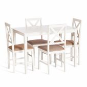 Обеденный комплект эконом Хадсон (стол + 4 стула)/ Hudson Dining Set, дерево гевея/мдф, стол: 110х70х75см / стул: 44х42х89см, ivory white (слоновая кость), ткань кор.-зол