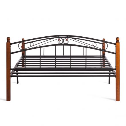 Кровать AT-8077, дерево гевея/металл, 160*200 см (Queen bed), красный дуб/черный