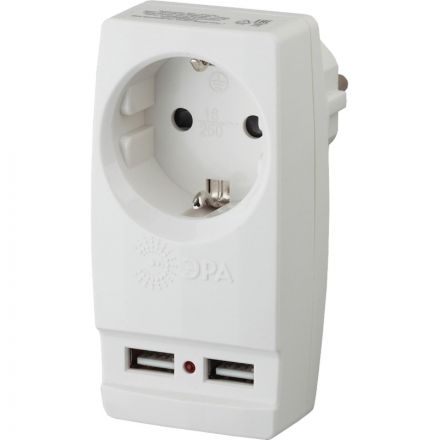 Тройник ЭРА 1 розетка, 2 USB, белый (SP-1e-USB-W)
