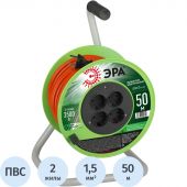 Удлинитель силовой ЭРА ПВС 2х1,5мм2 50м на пласт.катушке б/з 4 розетки