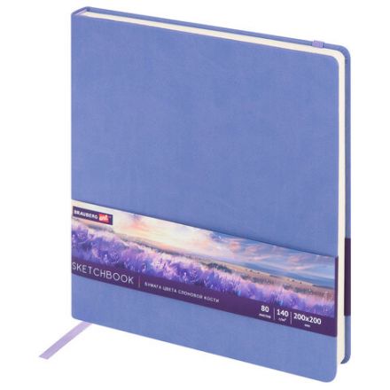Скетчбук, слоновая кость 140 г/м2 200х200 мм, 80 л., КОЖЗАМ, резинка, BRAUBERG ART CLASSIC, пастель сиреневый, 116881 Скетчбук, слоновая кость 140 г/м2 200х200 мм, 80 л., КОЖЗАМ, резинка, BRAUBERG ART CLASSIC, пастель сиреневый, 116881
