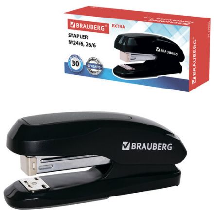 Степлер №24/6, 26/6 BRAUBERG "Extra", до 30 листов, черно-серый, 229086