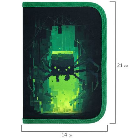 Пенал BRAUBERG, 1 отделение, 2 откидные планки, полиэстер, 21х14 см, "Digital spider", 273528