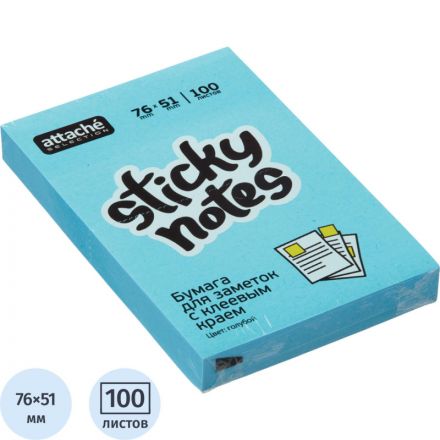 Стикеры Attache Selection 76x51 мм неоновые голубые (1 блок, 100 листов)