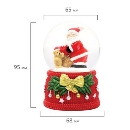 Снежный шар "Дед Мороз" диаметр 65 мм, полистоун/стекло, 2 дизайна ассорти, ЗОЛОТАЯ СКАЗКА, 592598