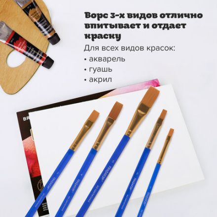 Кисти ПИФАГОР, набор 5 шт. (СИНТЕТИКА: плоские № 1, 2, 3, 4, 5), пакет с европодвесом, 200888 Кисти ПИФАГОР, набор 5 шт. (СИНТЕТИКА: плоские № 1, 2, 3, 4, 5), пакет с европодвесом, 200888
