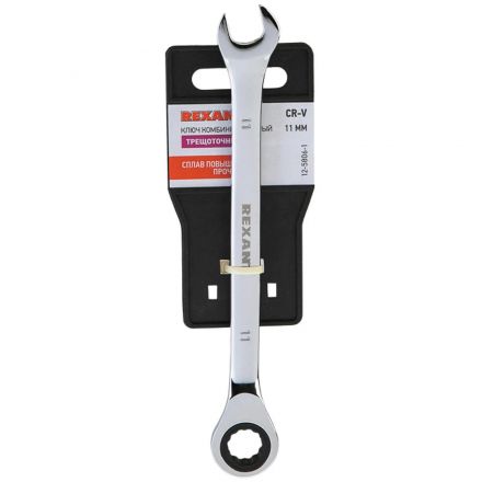 Ключ комбинированный трещоточный 11мм, CrV, зеркальн. хром REXANT 12-5806-1