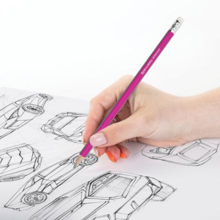 Карандаш чернографитный BRAUBERG, 1 шт., "Alderida", НВ, трехгранный, с ластиком, корпус розовый, заточенный, 180611