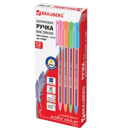 Ручка шариковая масляная BRAUBERG "Cell", СИНЯЯ, детали ассорти, узел 0,6 мм, линия письма 0,3 мм, 142687