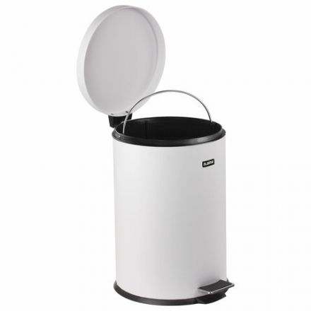 Ведро мусорное с педалью 12 литров "Classic", БЕЛОЕ ГЛЯНЦЕВОЕ, металлическое, со съемным внутренним ведром, LAIMA, 604948