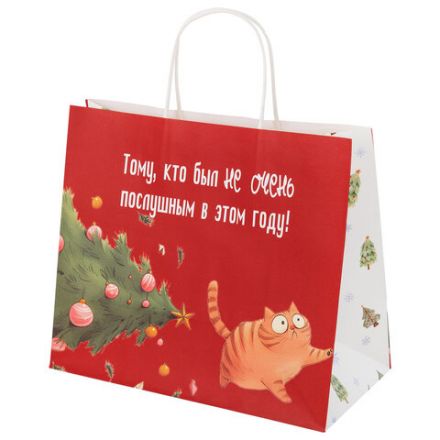 Пакет подарочный (1 штука), новогодний, 28х14х24 см "Котики", крафт, ассорти, ЗОЛОТАЯ СКАЗКА, 592433