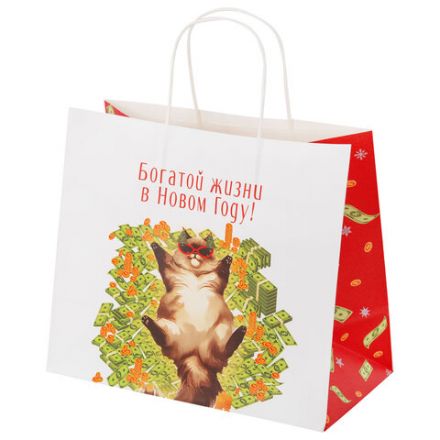 Пакет подарочный (1 штука), новогодний, 28х14х24 см "Котики", крафт, ассорти, ЗОЛОТАЯ СКАЗКА, 592433