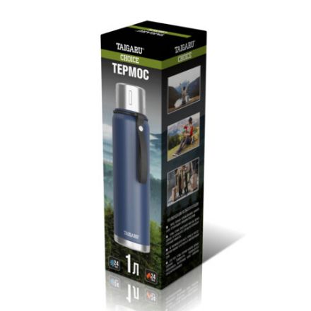 Термос 1л CHOICE, нержавеющая сталь SUS316, крышка/кружка, ремешок, синий матовый, TAIGARU (ТАЙГАРУ), 700313