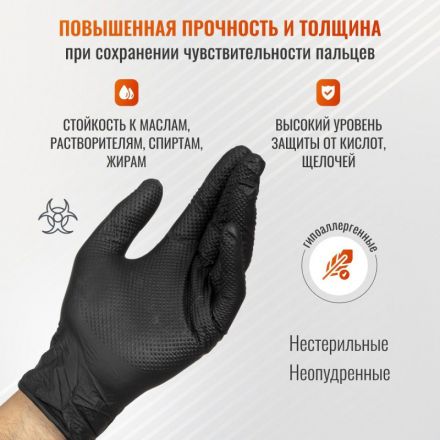Перчатки одноразовые нитрил GOGRIP BLACK цв.черный (25 пар/уп) р.L