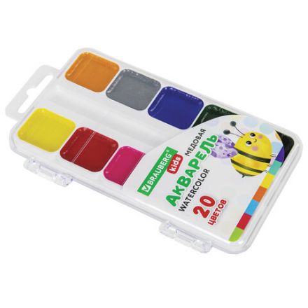 Краски акварельные BRAUBERG KIDS, медовые, 20 цветов, квадратные кюветы, пластиковый пенал, 192283 Краски акварельные BRAUBERG KIDS, медовые, 20 цветов, квадратные кюветы, пластиковый пенал, 192283