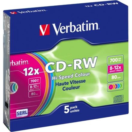 Носители информации CD-RW Verbatim 700Mb 12x Slim case (5шт/уп) (43167)