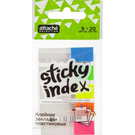 Клейкие закладки Attache Selection пластиковые 5 цветов по 20 листов 45x12 мм Клейкие закладки Attache Selection пластиковые 5 цветов по 20 листов 45x12 мм