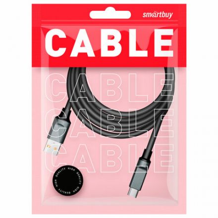 Кабель BOLD USB – Type-C 1 м, 3 А, SMARTBUY, для быстрой зарядки и передачи данных, толстый, черный, 18102, 3112BOLD-BLACK