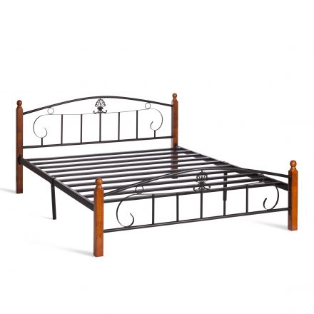 Кровать РУМБА (AT-203)/ RUMBA, дерево гевея/металл, 160*200 см (Queen bed), красный дуб/черный