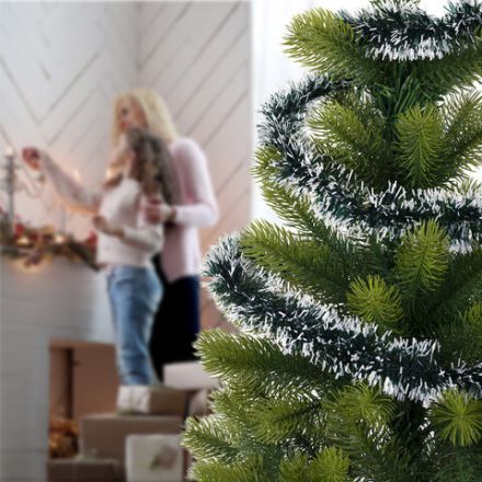 Мишура КОМПЛЕКТ 4 штуки + 1 в подарок!, диаметр 50 мм, длина 2 м, зеленая с белыми кончиками, 592215