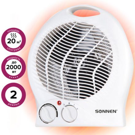 Тепловентилятор SONNEN F-200, 1000/2000 Вт, 2 режима работы, белый, 453493 Тепловентилятор SONNEN F-200, 1000/2000 Вт, 2 режима работы, белый, 453493