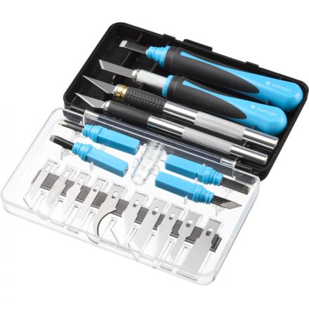 Нож макетный TOPFORT Набор 22поз:нож 4шт,смен.насад.4шт,14лез.раз.тип,бокс Нож макетный TOPFORT Набор 22поз:нож 4шт,смен.насад.4шт,14лез.раз.тип,бокс