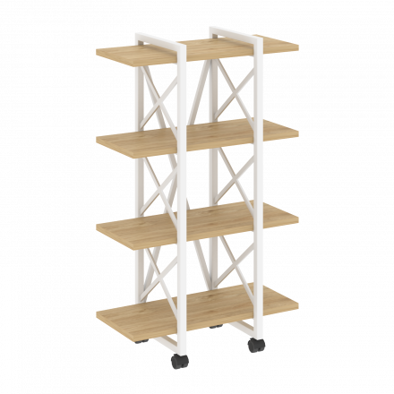 Loft Стеллаж на колесных опорах-4 полки VR.L-MST.K-4.4V Тиквуд светлый/Белый металл 800*400*1334 Loft Стеллаж на колесных опорах-4 полки VR.L-MST.K-4.4V Тиквуд светлый/Белый металл 800*400*1334