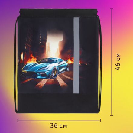 Мешок для обуви ЮНЛАНДИЯ, плотный, светоотражающая полоса, 46х36 см, "Fire car", 272411