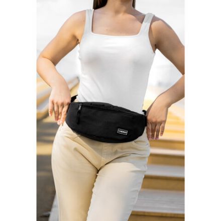 Сумка на пояс HEIKKI RIO (ХЕЙКИ), два отделения, регулируемый ремень, черная, 38х12х8 см, 272614